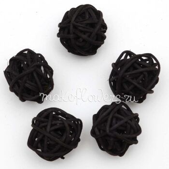 Шары из ротанга 3 см, черные 5 шт.